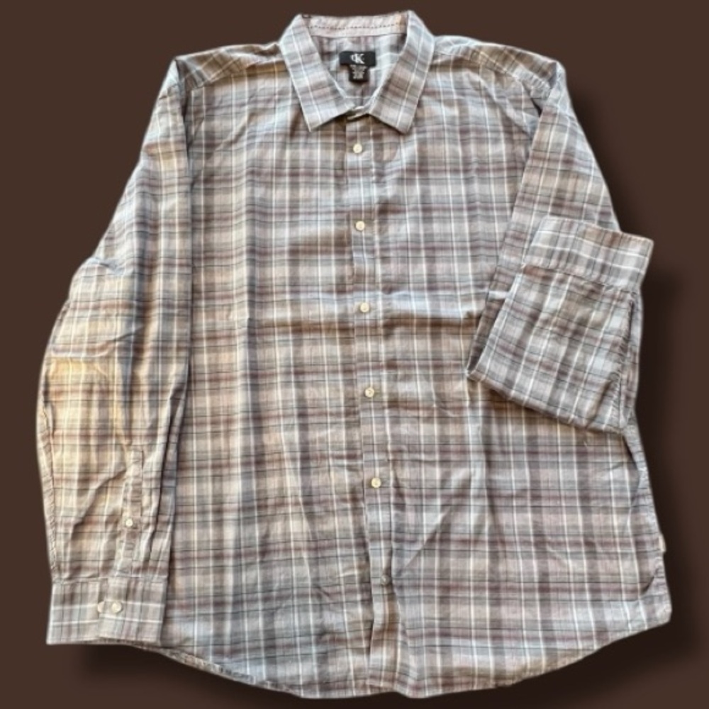 Calvin Klein Long Sleeve Gray Plaid Dress Shirt Men's Size XXL